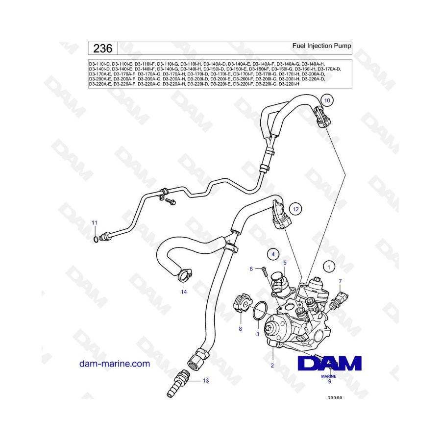 Volvo Penta D3-110 / D3-140 / D3-150 / D3-170 / D3-200 / D3-220 - Bomba de inyección de combustible