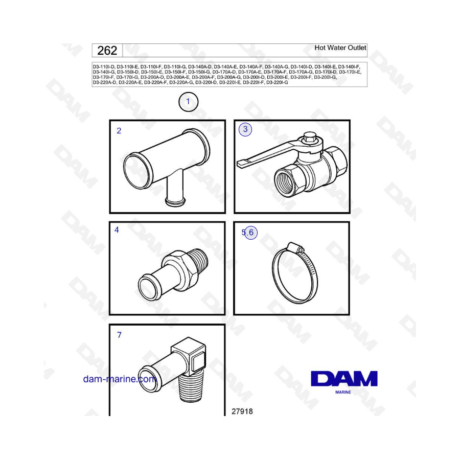 Volvo Penta D3-110I / D3-140I / D3-150I / D3-170A & I / D3-200A & I / D3-220A & I - Hot water outlert