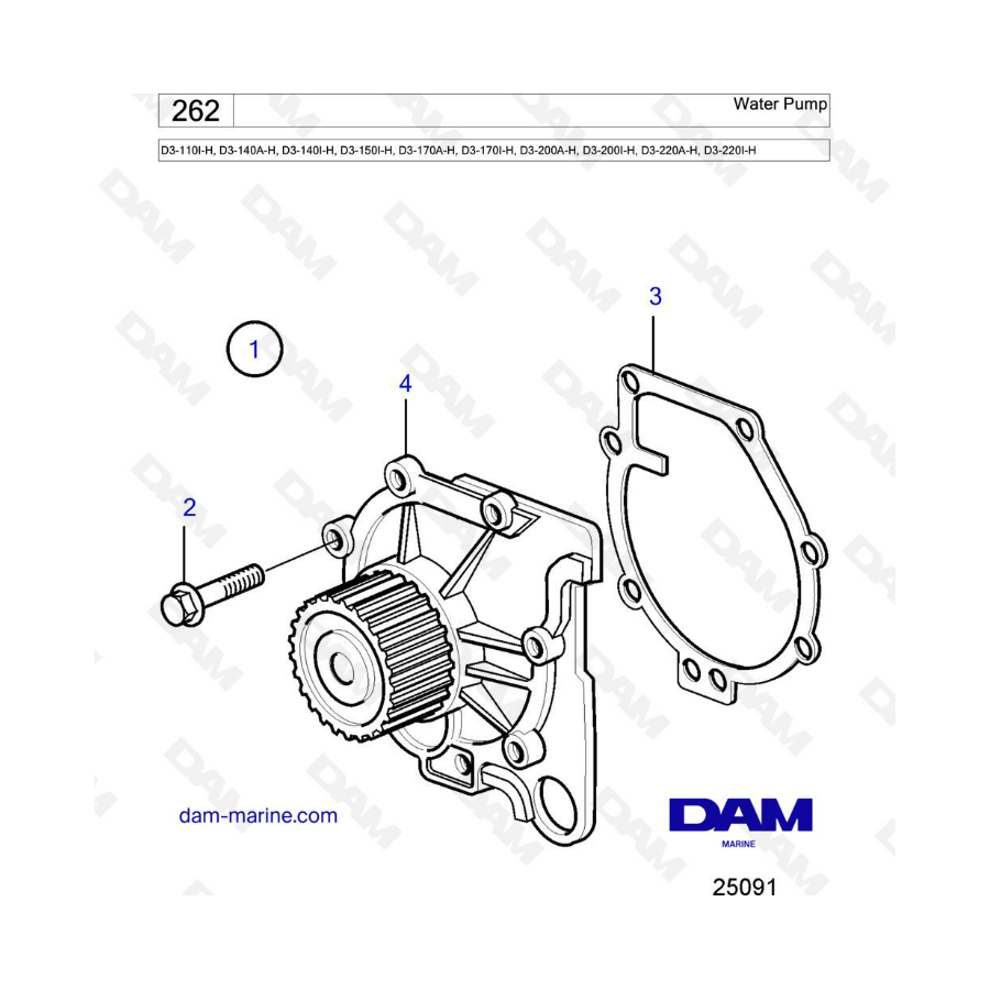 Volvo Penta D3-110I-H / D3-140A-H I-H / D3-150I-H / D3-170A-H I-H / D3-200A-H I-H / D3-220A-H I-H - Bomba de agua