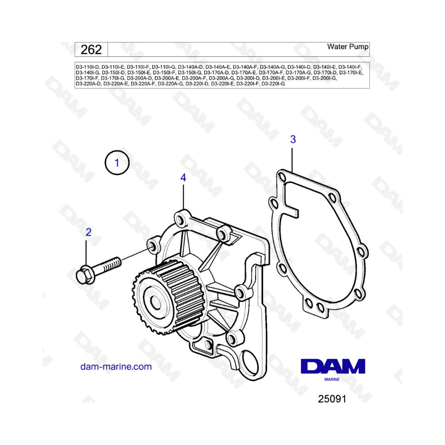 Volvo Penta D3-110 / D3-140 / D3-150 / D3-170 / D3-200 / D3-220 - Bomba de agua