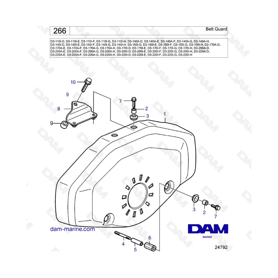 Volvo Penta D3-110/D3-140/D3-150/D3-170/D3-200/D3-220 - Protector de correa