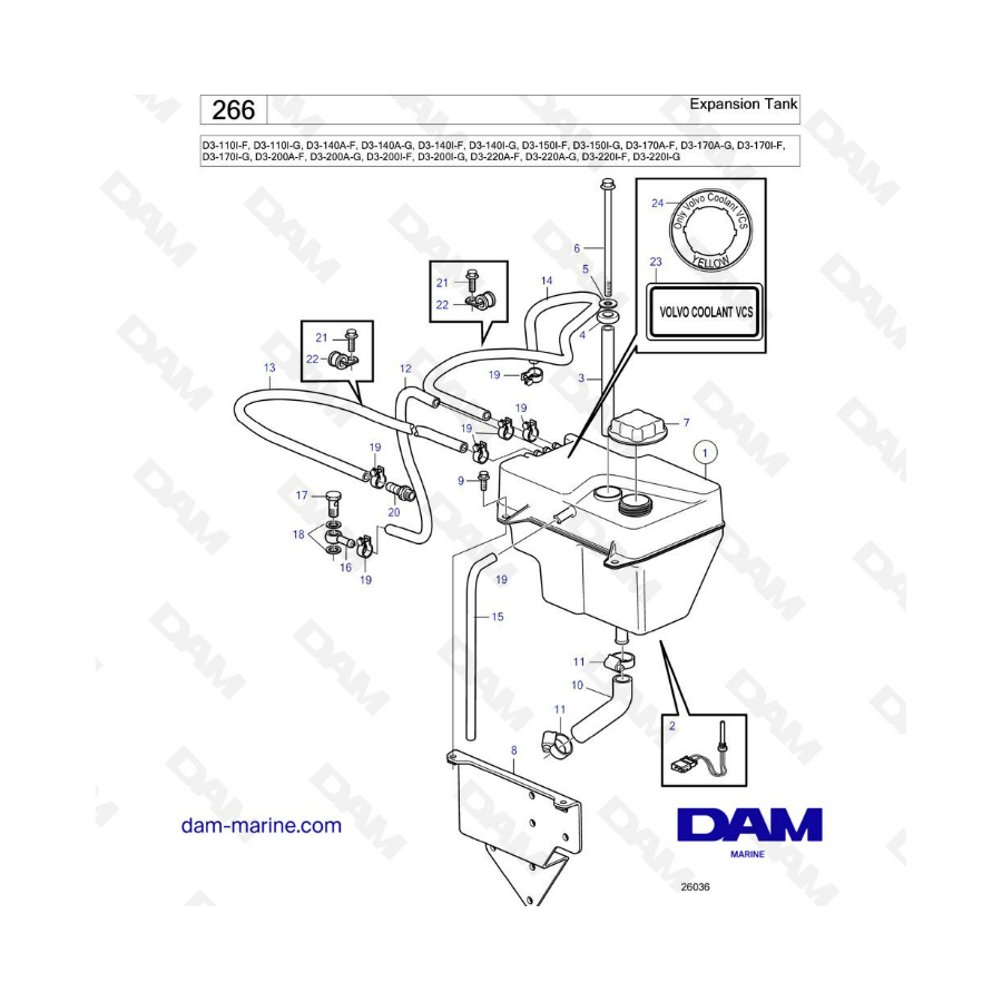 Volvo Penta D3-110I / D3-140A I / D3-150I / D3-170A I / D3-200A I / D3-220A I - Depósito de expansión