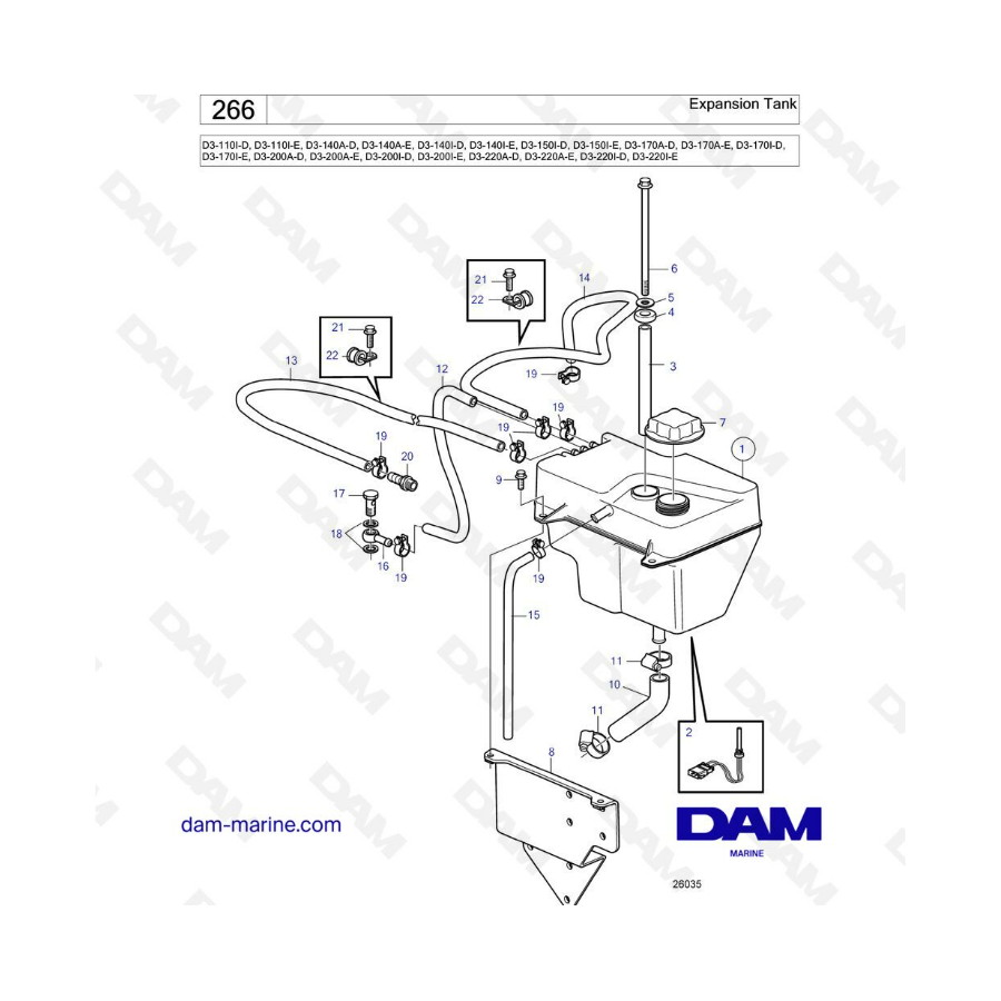 Volvo Penta D3-110I / D3-140A & I / D3-150I / D3-170A & I / D3-200A & I / D3-220A & I - Depósito de expansión