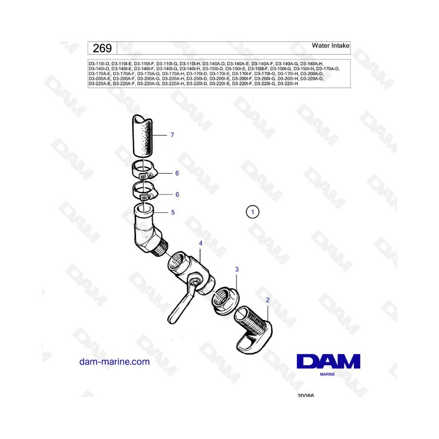 Volvo Penta D3-110/D3-140/D3-150/D3-170/D3-200/D3-220 - Toma de agua