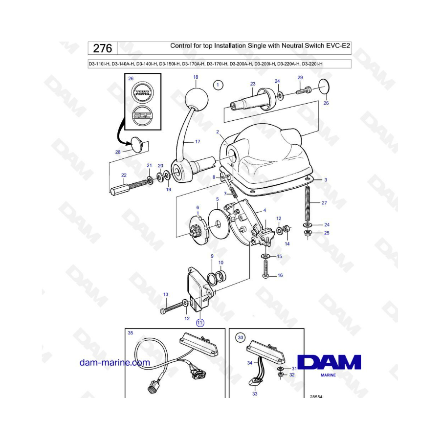 Volvo Penta D3 110 D3 140 D3 150 D3 170 D3 200 D3 220 Control For Top